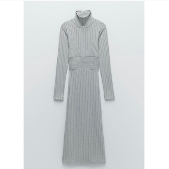 NWT ZARA Ribbed Knit Dress Green M Blogger’s Fav - Picture 5 of 6